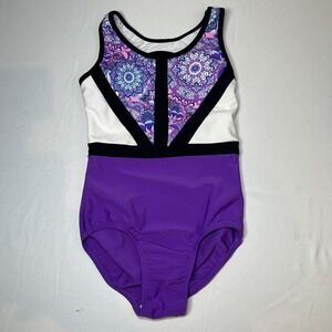 Girls 8 Every Turn Tank Leotard Dance Gymnastics Bright Purple White Stripes